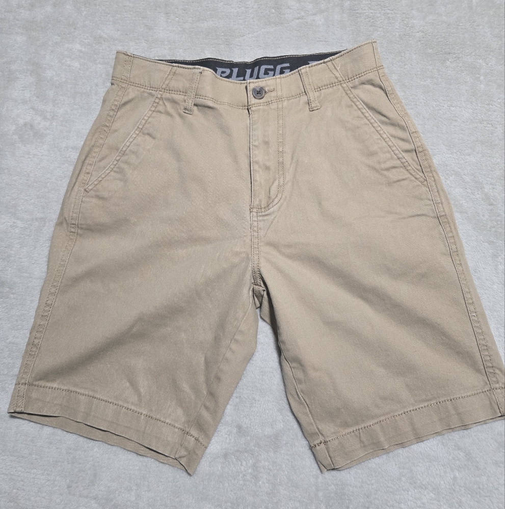 Plugg Flex Tan Flat Front Shorts Versatile Style Size 29 Beach Summer Academia